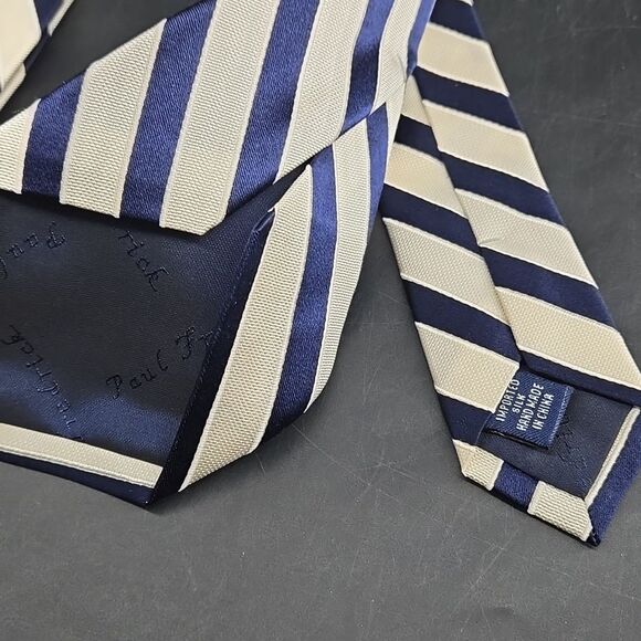 Paul Fredrick Navy and Cream Striped Silk Tie - Picture 2 of 4